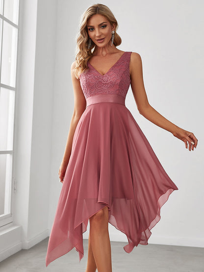 Chléo Irregular Lace Chiffon V-Neck Bridesmaid Dress for Women