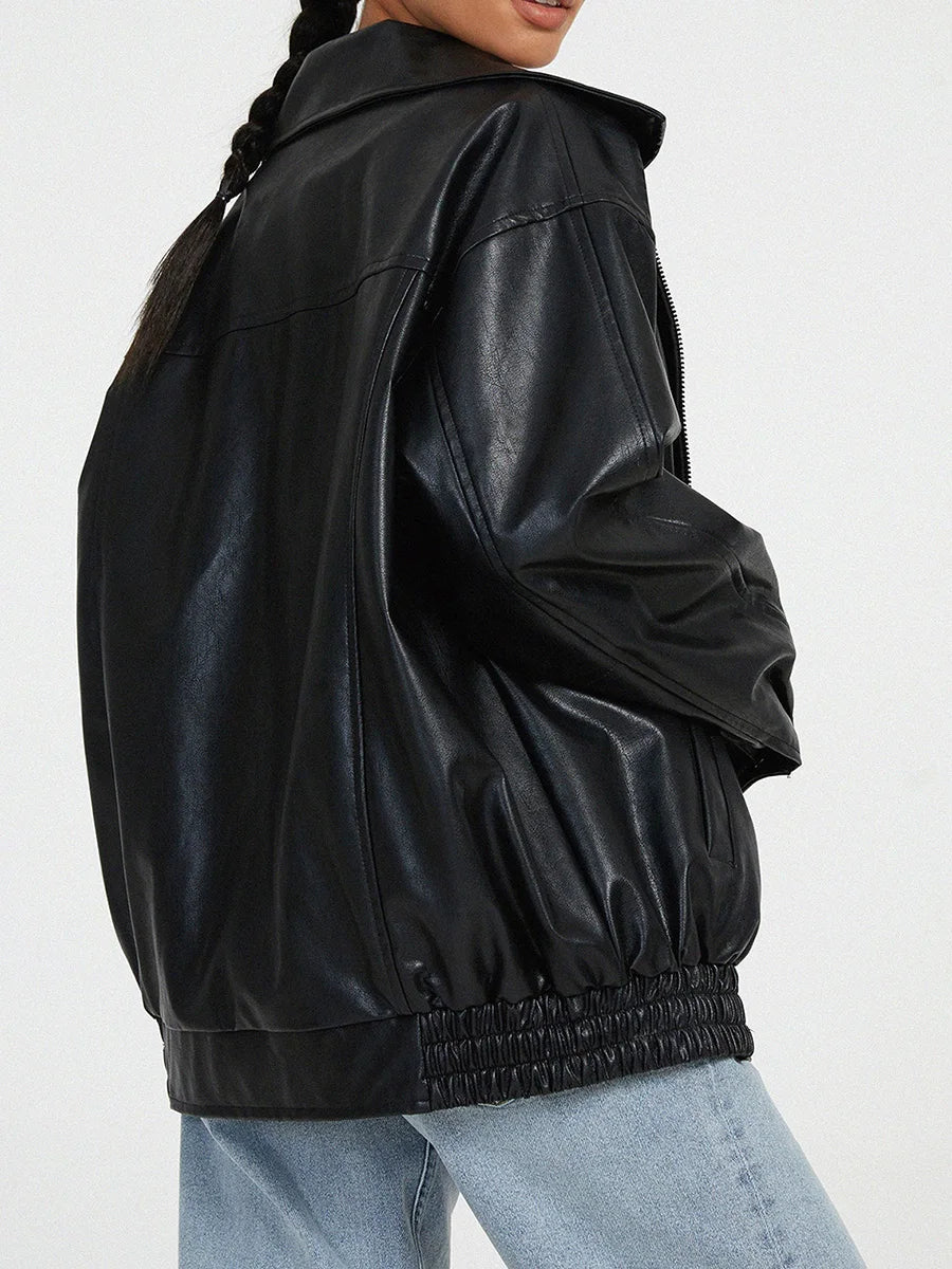 Aria™ - Oversized Leather Bomber Jacket